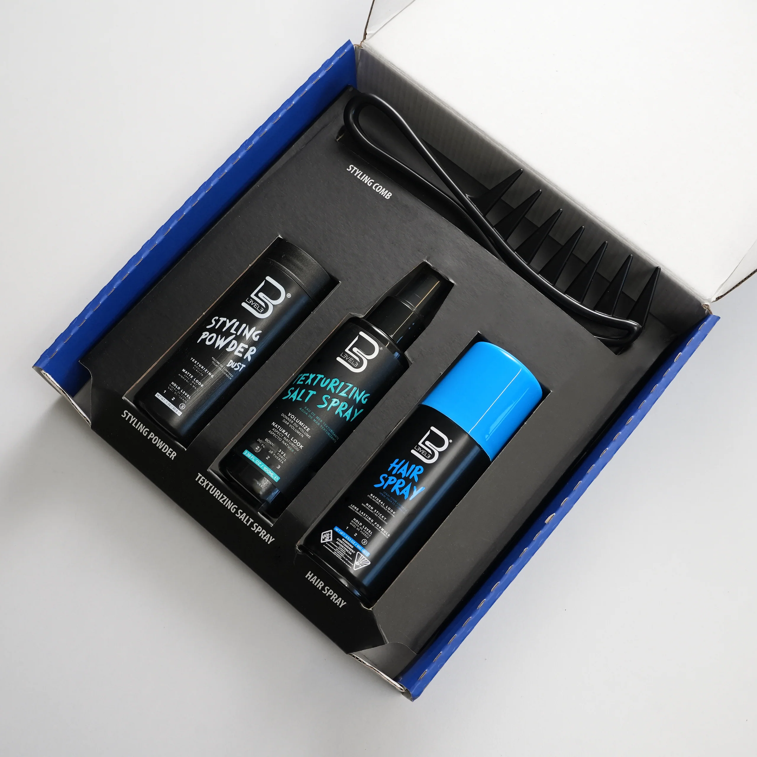 Kit de Styling – Polvo de Styling, Spray de Sal, Laca y Peine de Styling