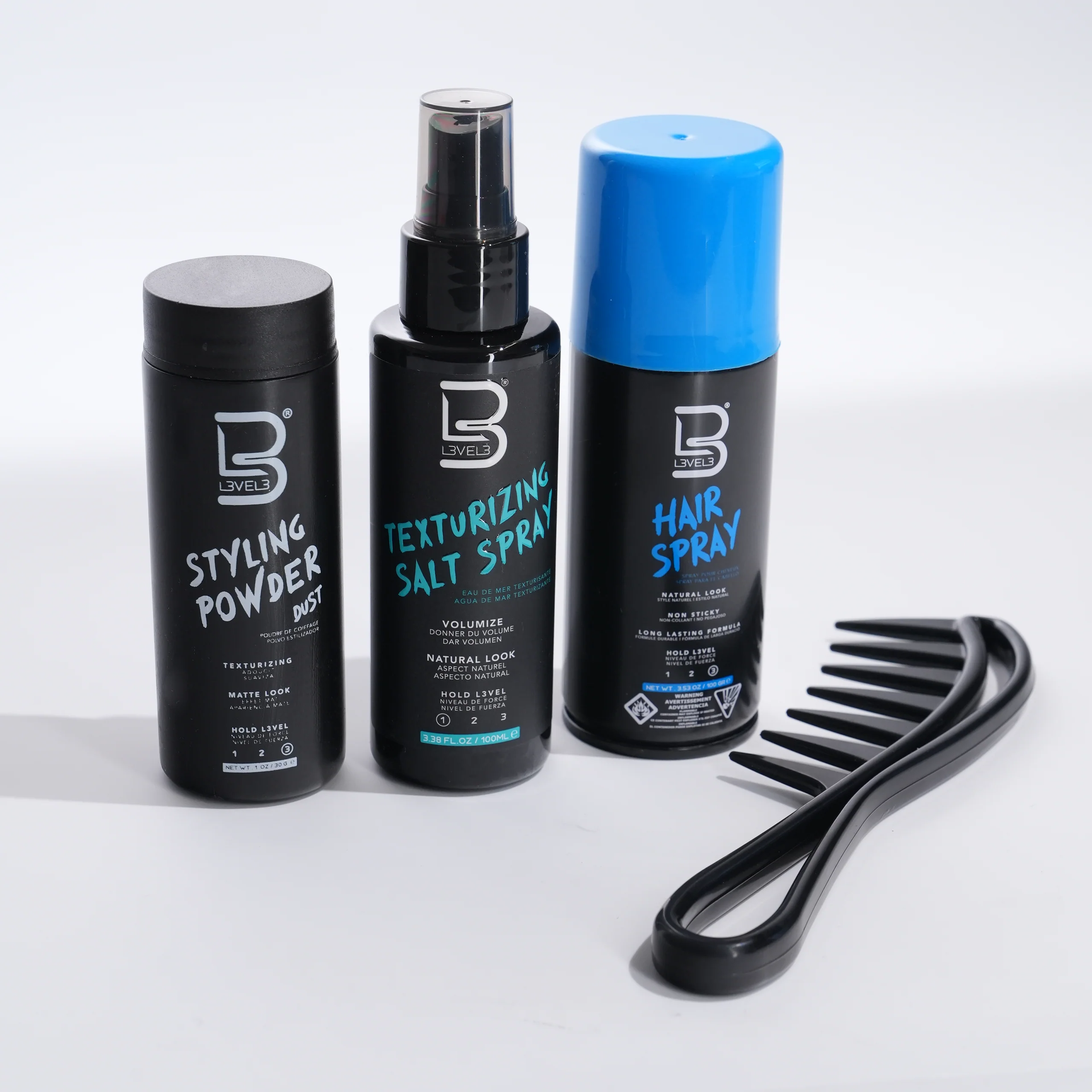 Kit de Styling – Polvo de Styling, Spray de Sal, Laca y Peine de Styling